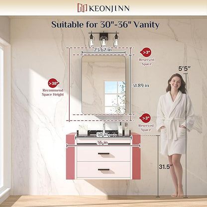 Keonjinn 24 x 32 Inch Gold Recessed Medicine Cabinets, Bathroom Mirrored Medicine Cabinet, Dim Brushed Brass Stainless Steel Framed, DTC Hinges, Stepless Adjustable Shelves, in Wall or Surface Mount