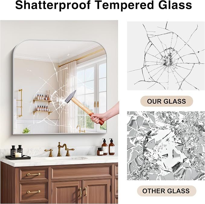 YIROMAN Bathroom Mirrors for Over Sink,36"x36" Silver Vanity Mirror | Thin Brushed Aluminum Frame,HD tempered glass, Rectangular,Rounded & Right-angle Corners,Sink,Entryway,Bedroom
