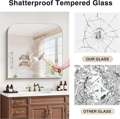 YIROMAN Bathroom Mirrors for Over Sink,36"x36" Silver Vanity Mirror | Thin Brushed Aluminum Frame,HD tempered glass, Rectangular,Rounded & Right-angle Corners,Sink,Entryway,Bedroom