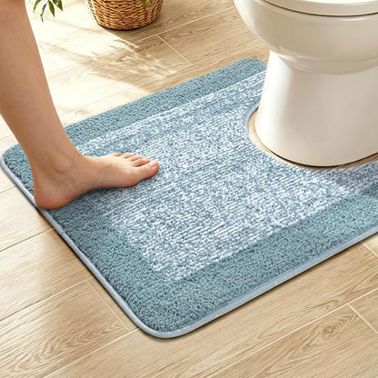 Toilet Rugs U-Shaped 24x19, Non-Slip Plush Shaggy Quick Dry Bathroom Contour Rugs, Extra Soft Absorbent Chenille Washable Bath Mat for Toilet Base, Dusty Blue