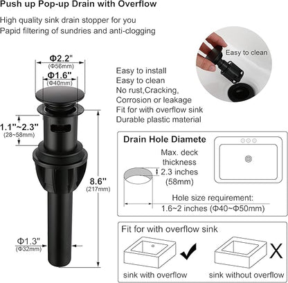 Two Handle Bathroom Sink Faucet Matte Black 3 Hole with Pop up Drain,High Arc Lavatory 8 Inch Widespread Bathroom Faucet,F-8805P-MT