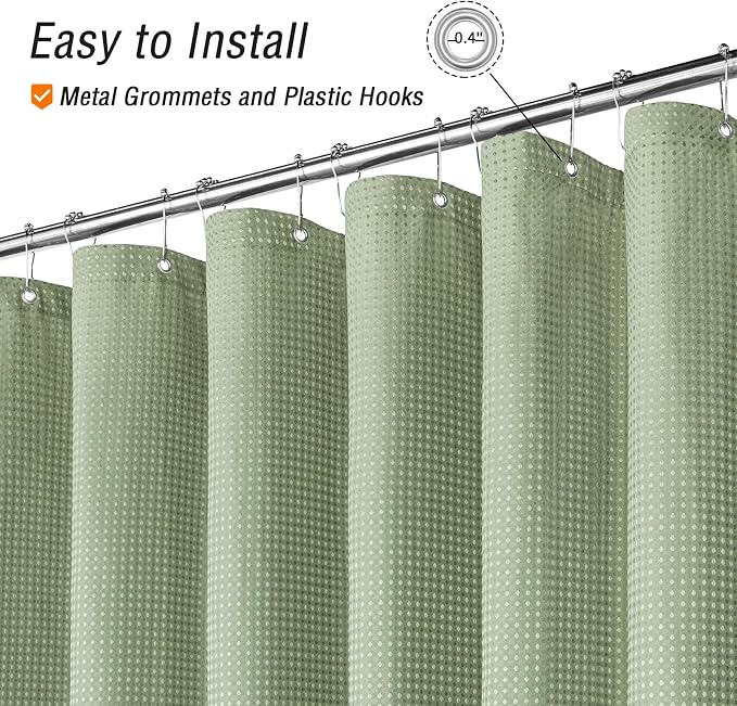 Small Stall Sage Green Fabric Shower Curtain, 36 x 72 | Narrow Half Cloth-Textured Shower Curtain for Bathroom, Water Repellent, Machine Washable