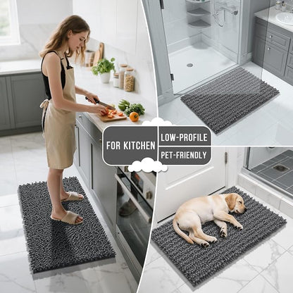 Yimobra Bathroom Runner Rug 70x24 Inch - Extra Long Non Slip Chenille Bath Mat, Soft & Absorbent, Machine Washable Shaggy Hallway Carpet for Vanity Tub Shower, Dark Gray Home Decor Accessories