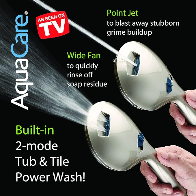 AquaCare 48-mode High Pressure 3-way Shower Head Combo w/ 2-mode Power Wash | Pure Clean Jets, Dual Handheld Power Wash for Tub, Tile & Pets, Long 6 ft. Stainless Steel Hose, Extra Wall Bracket / Nickel