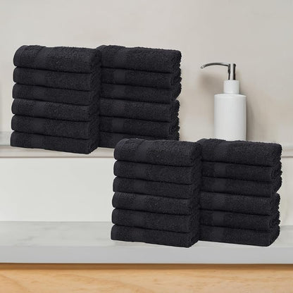 SUPERIOR 24-Piece Cotton Face Towel/Washcloth Set, Small Towels for Facial, Spa, Resort, Quick Wash, Gym, Resort, Bathroom Essentials, Master/Guest Bath Decor, Soft, Franklin Collection, Black