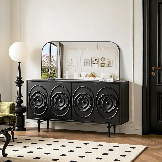 YIROMAN Bathroom Mirrors for Over Sink,48"x24" Black Bathroom Vanity Mirror | Thin Brushed Aluminum Frame,HD tempered glass, Rectangular,Rounded & Right-angle Corners,Sink,Entryway,Bedroom