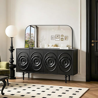 YIROMAN Bathroom Mirrors for Over Sink,48"x24" Black Bathroom Vanity Mirror | Thin Brushed Aluminum Frame,HD tempered glass, Rectangular,Rounded & Right-angle Corners,Sink,Entryway,Bedroom