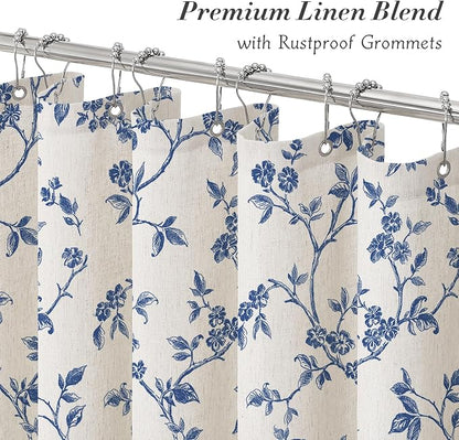 MitoVilla Long Linen Floral Shower Curtain for Bathroom,72 x 78 | Long Cottagecore Spring Shower Curtains for Bathroom, Modern Farmhouse Country Plant Leaves Bathroom Décor, 72 x 78
