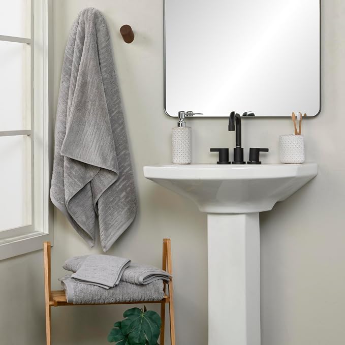 SKL Home CloudSoft Hand Towel Set, 2-Piece, 100% Cotton Luxury, Gray | Premium spa-level quality. 600 GSM weight. Ultra plush & absorbent. For use in the bathroom, kitchen, bar or any sink space.