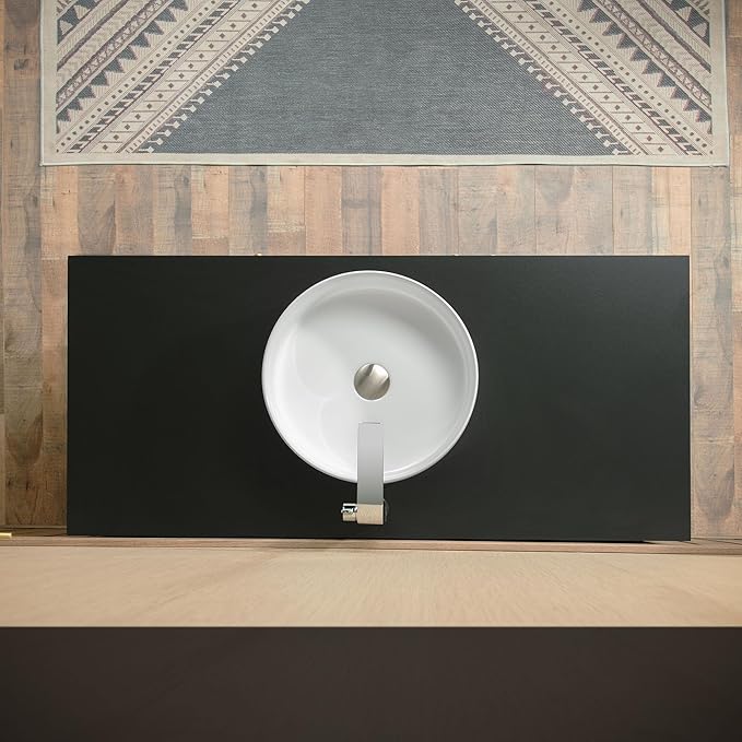 Woodbridge 48" Modern Bathroom Vanity with Round Ceramic Vessel Sinks & Black Engineered Stone Top, Matte Black Lacquer Finish and Gold Accents, Slim Frame Design, and Sleek Space-Saving Profile