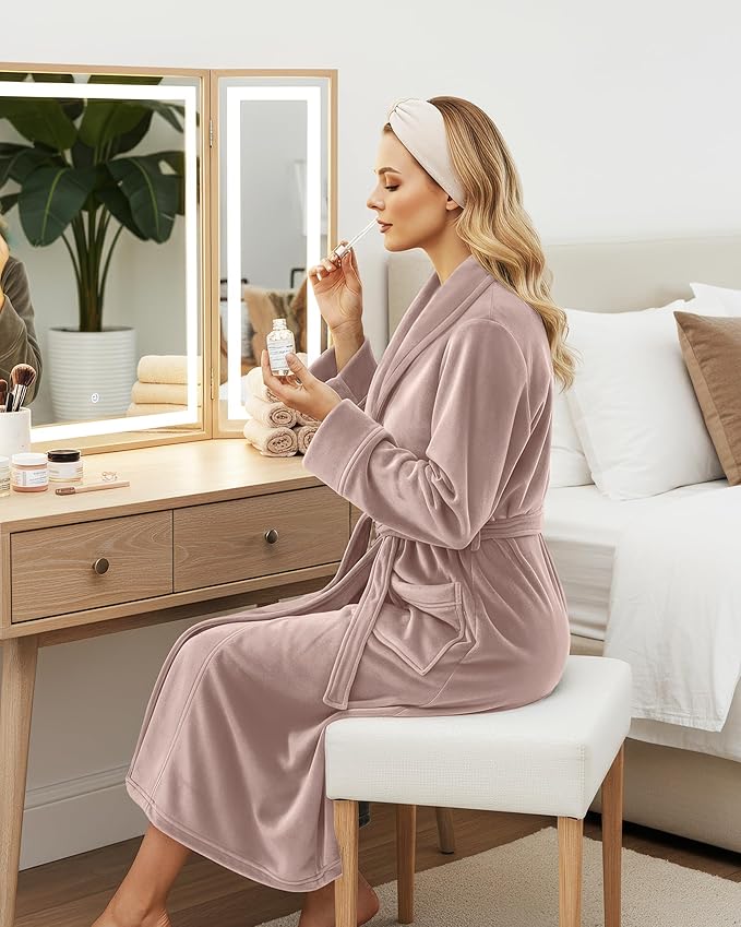 NY Threads Women's Fleece Shawl Collar Bathrobe Plush Long Spa Robe, Medium