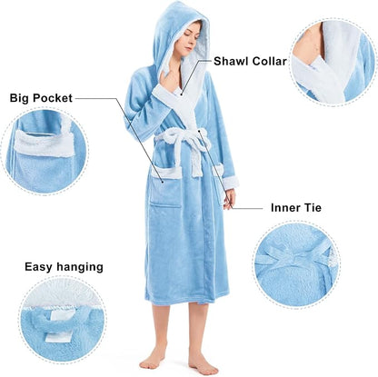 Inner Wish Women Hooded Plush Robe, Fleece Highly Absorbent Cozy Warm Bathrobe