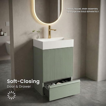 20 inch Bathroom Vanity with White Ceramic Sink, Bath Storage Cabinet with Soft-Closing Door and Drawer, Perfect for Small Space, Powder Room, Hotel, Mint Green