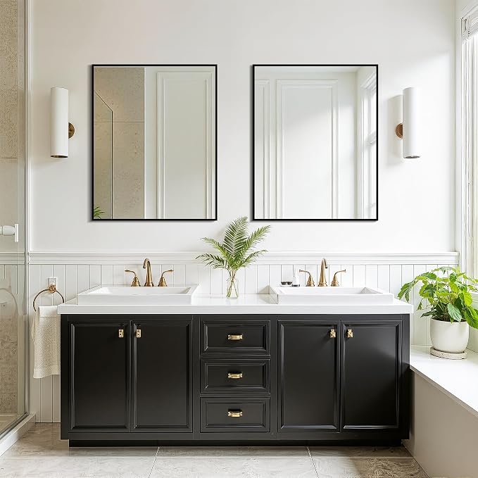 FICTOR Bathroom Vanity Mirror for Over Sink, 24" x 30", Black | Anti-Rust Frame, Shatterproof Tempered Glass, Vertical/Horizontal Wall Mounted Mirror for Bedroom, Entryway, Living Room
