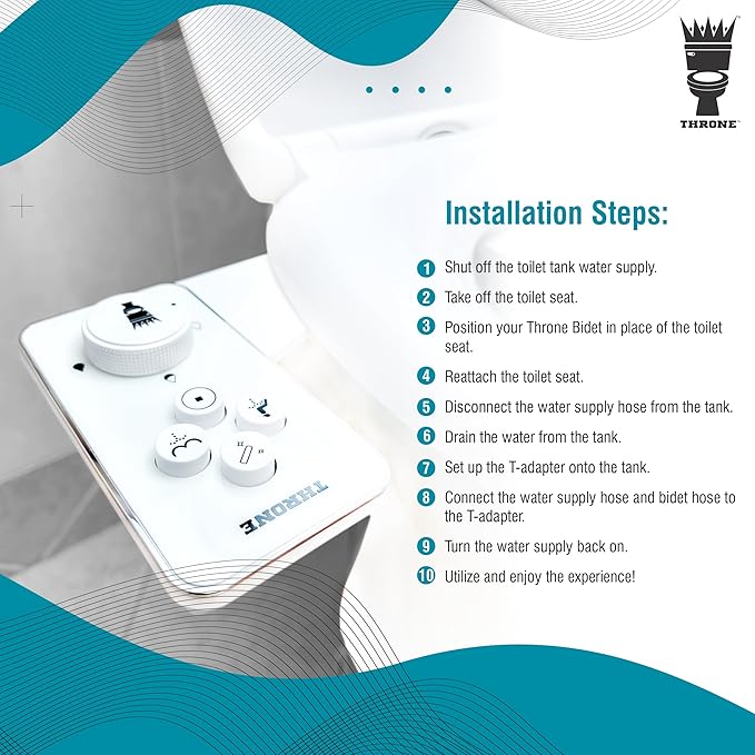 Throne Bidet Attachment for Toilet – USA Patented - Non-Electric Self Cleaning Cold Water Sprayer Double Nozzle (Frontal & Rear Wash) Bidet Toilet Seat Attachment, Easy Install (White)
