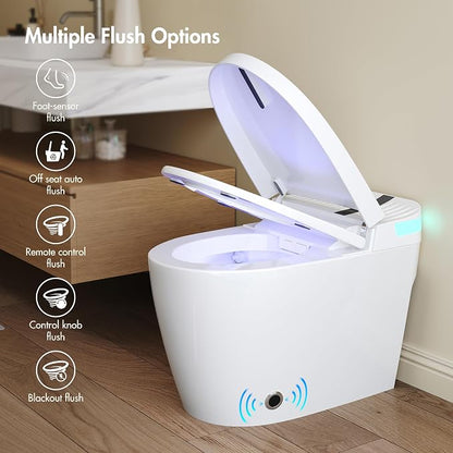 One Piece Smart Bidet Toilet, Foot Sensor Flush, Wash & Dry | Off Seat Auto Flush, Heated Seat, Instant Warm Water, Self Cleaning Wand, Adjustable Wash Settings, Pre Wet, Night Light