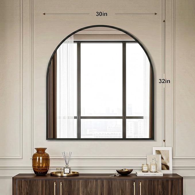 AMOISE Arched Bathroom Mirror for wall, 32"x30" Vanity Mirror, Black | Metal Frame, HD Glass, Over Sink Mirror for Bathroom, Entryway, Living Room & Bedroom