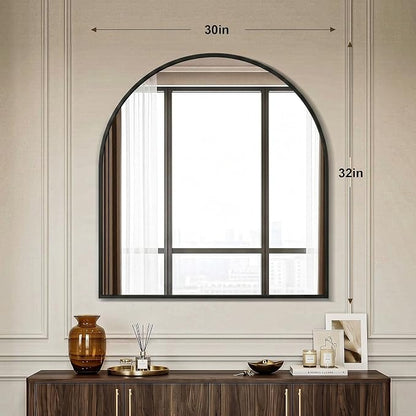 AMOISE Arched Bathroom Mirror for wall, 32"x30" Vanity Mirror, Black | Metal Frame, HD Glass, Over Sink Mirror for Bathroom, Entryway, Living Room & Bedroom
