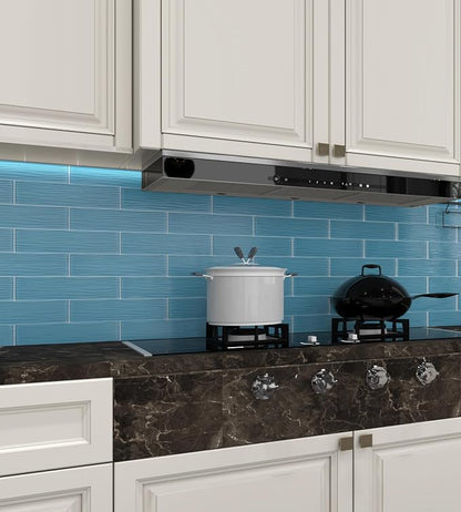 Blue Water Wave Glass Subway Tile, Glass for Bathroom Kitchen Backsplash Wall, 3 x 12 Inch, 4 Sq.Ft.