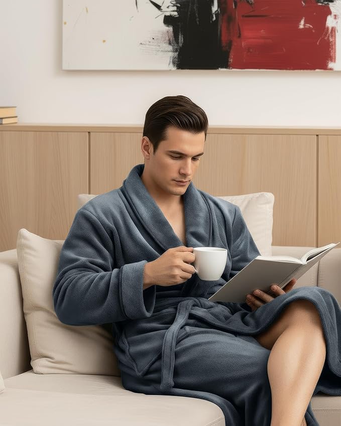 NY Threads Mens Robe, Luxury Plush Fleece Mens Bathrobe, Spa Bath Robe for Men