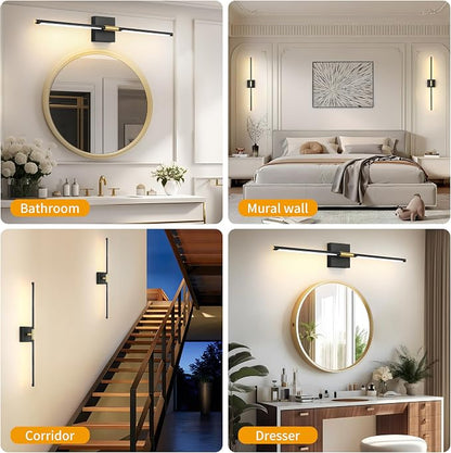 10000mAh Battery Operated Wall Sconces Set of 2, 3 Color Dimmable Rechargeable Wall Light with Remote, 30 Inch Black Gold Wireless Sconces Wall Decor with Timer Function for Living Room, Bedroom, TV