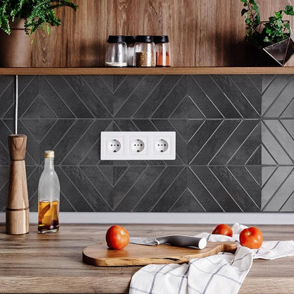 STICKGOO Herringbone Peel and Stick Backsplash, Black/Grey Grout, 10 Sheets | 12.6 x 9.7 in, Thicker Rectangular Vinyl Stick-On Wall Tiles, Easy Alignment, Waterproof, Easy to Clean, Kitchen/Bathroom