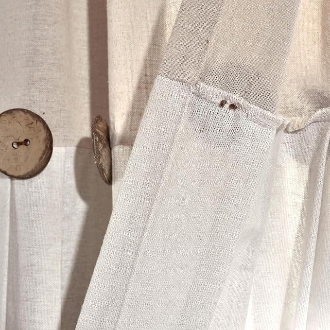Lush Decor Linen Button Shower Curtain, 72" W x 72" L, Linen - Neural Shower Curtain Fabric - Bathroom Curtain - Farmhouse Bathroom Decor