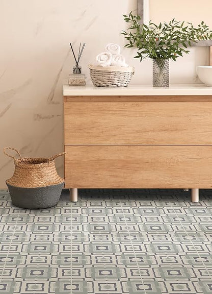 FloorPops 12-in by 12-in Teal Posey Vinyl Peel & Stick Floor Tiles (10 Tiles), (10 sq.ft./Carton)