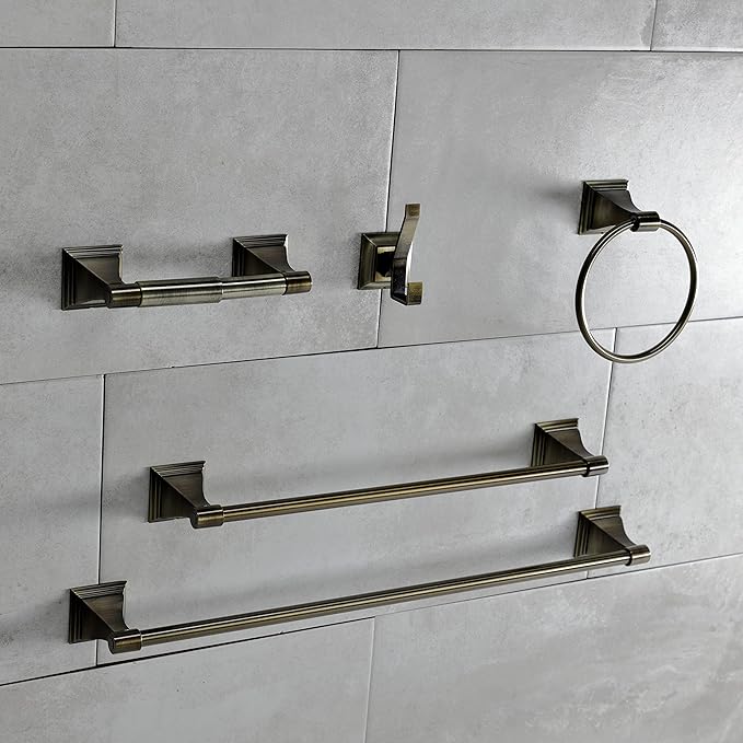 Kingston Brass BAHK61212478AB Monarch 5-Piece 18-Inch and 24-Inch Towel Bars Bathroom Accessory Set in Antique Brass