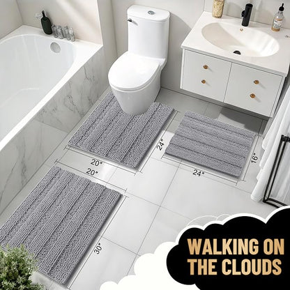 OLANLY Thick Bathroom Runner Rugs 59x20, Soft Chenille Long Bath Rugs, Grey | Absorbent Striped, Rubber Backing, Machine Wash, Bath Mats for Bathroom Floor, Tub and Shower, Home Decor Accessories