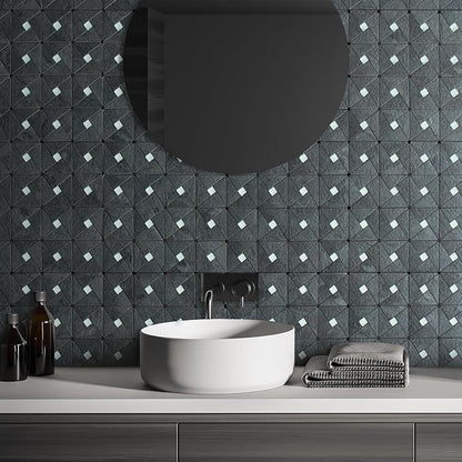 DICOFUN 10-Sheet Black Slate Peel and Stick Backsplash Tile, Mixed Glass Self-Adhesive Mosaic Tiles, Stainless Steel Stick on Wall Tiles for Kitchen and Bathroom Backspalsh, Mirror Decor