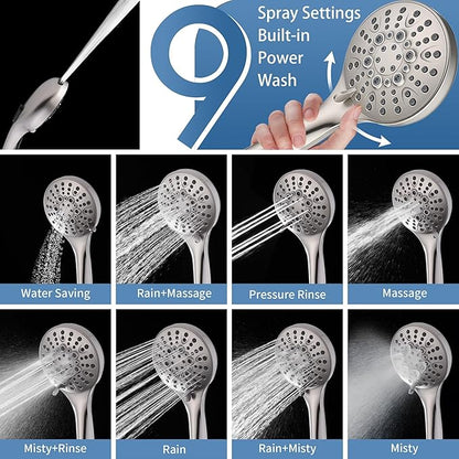 BRIGHT SHOWERS Slide Bar Shower Set with Handheld Shower Head, ADA-Compliant Stainless Steel Grab Bar, Adjustable Height and 69-Inch Hose, Brushed Nickel
