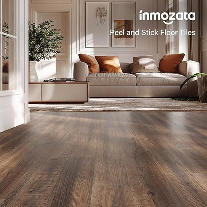 INMOZATA Peel and Stick Floor Tile Waterproof Tile Vinyl Flooring Sample | 5 Packs Heat-resistant, Wood Grain Self Adhesive Flooring for DIY Bedroom Living Room Bathroom Kitchen