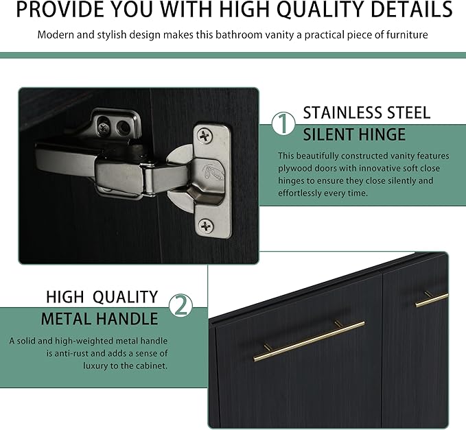 48 Inch Floating Bathroom Vanity,48" Bathroom Vanity Without Sink,Modern Vanity Cabinet,Black Wall Mounted Cabinet(Sink Basin Not Included)