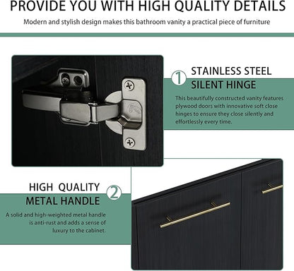 48 Inch Floating Bathroom Vanity,48" Bathroom Vanity Without Sink,Modern Vanity Cabinet,Black Wall Mounted Cabinet(Sink Basin Not Included)