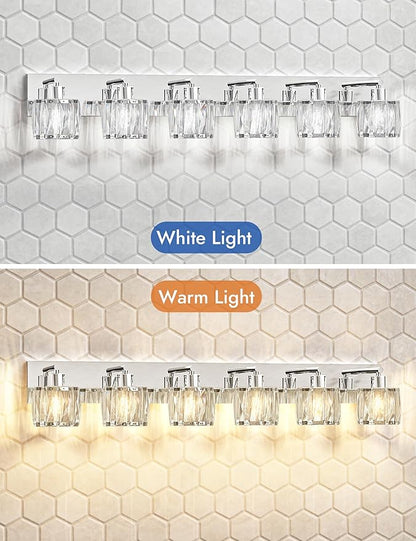 VOLISUN Crystal Vanity Lights - 6 Light Modern Stainless Steel Bathroom Light Over Mirror, Chrome Finish - UL Certificated (Exclude Bulb)