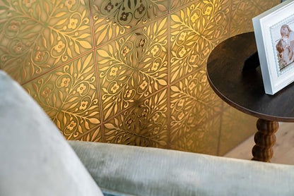 Main Street Peel and Stick Wallpaper Tiles, Gold & Green Leaves, 24-Pack | 8"x8" tiles, covers 10.67 sq ft. Peel-and-stick paper, no extra adhesive needed. Ideal for backsplashes & DIY projects.