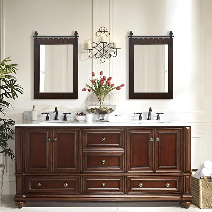 Besdomus Large Bathroom Farmhouse Mirror: 24"x36" Dark Brown Barn Door Solid Cedar Wood Frame Vanity Mirror - Wall Mounted Mirror for Hallway/Living Room/Bathroom - Rustic Decor for Fashion-Conscious