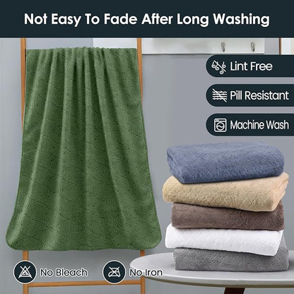 JML Microfiber Bath Towels Set of 2, Oversized, Ultra Soft, Super Absorbent, Fast Drying, No Fading Large Bathroom Towel for Yoga, Sauna, Travel, Fitness (Coral Fleece - Olive-Green, 30 in x 60 in)