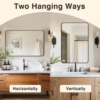 Vanity Bathroom Mirror, 30”x20” Black Bathroom Mirror for Over Sink | HD Tempered Glass, Anti-Rust Frame, Vertical or Horizontal, Wall Mirrors for Bathroom Sink, Living Room, Entryway, Bedroom