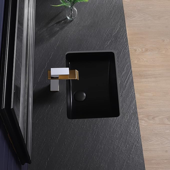 Undermount Bathroom Sink 18x13 Inch Small Bathroom Sink Black Porcelain Ceramic Bathroom Under Counter Lavatory Vanity Sink Basin Rectangular Undermount Sinks with Overflow