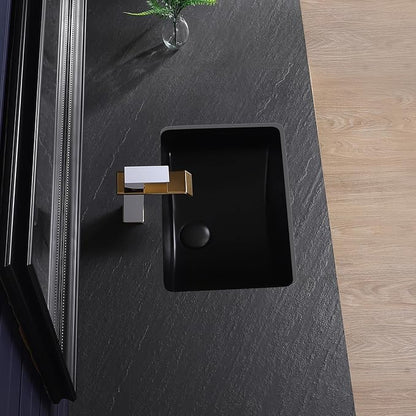 Undermount Bathroom Sink 18x13 Inch Small Bathroom Sink Black Porcelain Ceramic Bathroom Under Counter Lavatory Vanity Sink Basin Rectangular Undermount Sinks with Overflow