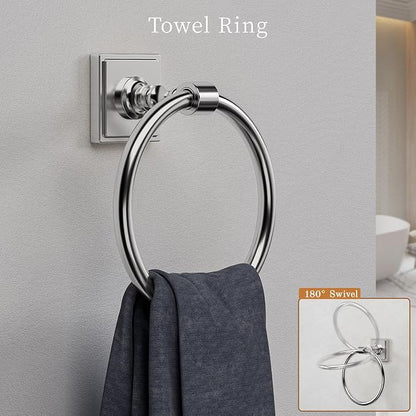VEHCIL Polished Chrome Bathroom Towel Bar Set, 5 Piece Bathroom Hardware Accessory Set, SUS304 Stainless Steel 24" Towel Rack Holder Set for Bathroom, Wall Mounted