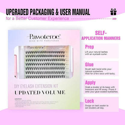 Lash Extension Kit DIY 280pcs Individual Lash Clusters Kit 30D Cluster Eyelash Extensions Kit with Lash Bond and Seal, Lash Remover, Lash Tweezers for Self Use (30D, 8-15mm, All Kit)