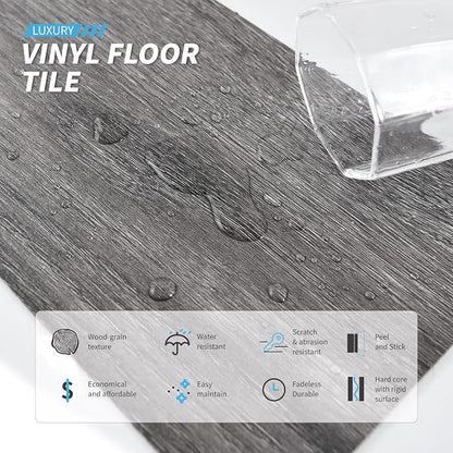Art3d 36-Pack 54 Sq.ft Peel and Stick Floor Tiles Vinyl Plank Flooring Wood Look, Adhesive and Waterproof Tile Sticker for Bedroom, Living Room, Kitchen, RV in Ebony