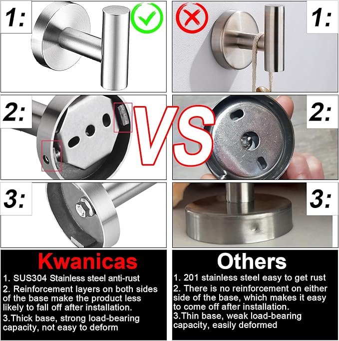 6 Pieces Brushed Nickel Bathroom Hardware Accessories Set Hand Towel Ring 16&23.6 inch Round Towel Bar Silver Toilet Paper Holder Towel Hooks 2 Pieces SUS 304 Stainless Steel,Heavy Duty,Wall Mounted