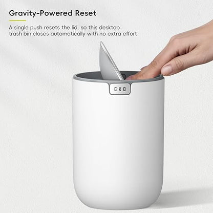EKO Fandy 0.58 Gal/2.2L Mini Trash Can with Lid, Swing-Top Desktop Trash Can for Bathroom, Countertop, Vanity, Desk or Office, Small Garbage Bin (White) (Pack of 12)