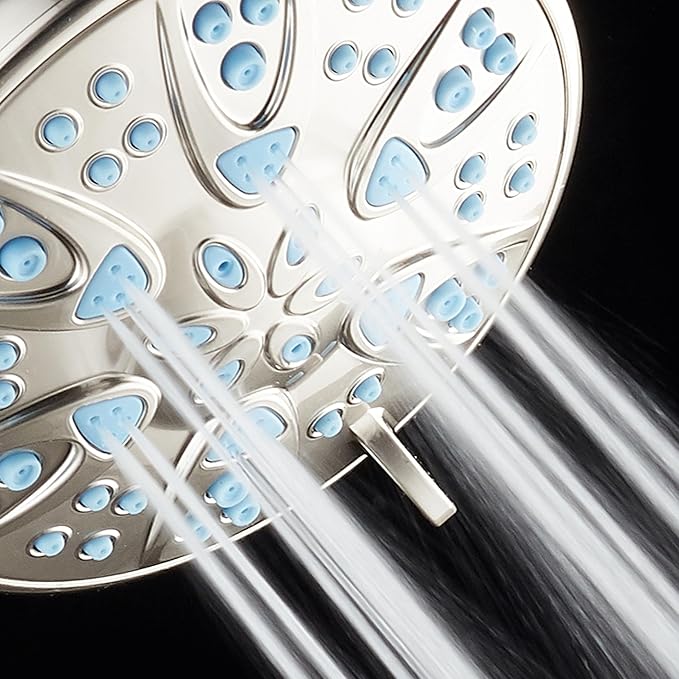 AquaDance Antimicrobial – Anti-Clog High-Pressure 6-Setting Head with Microban Nozzle Protection from Growth of Mold, Mildew & Bacteria for Stronger Shower 4", Aqua Blue Jets – 1.8 GPM