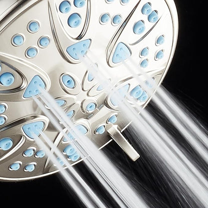 AquaDance Antimicrobial – Anti-Clog High-Pressure 6-Setting Head with Microban Nozzle Protection from Growth of Mold, Mildew & Bacteria for Stronger Shower 4", Aqua Blue Jets – 1.8 GPM