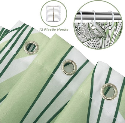 Tropical Leaves Shower Curtain, Green Palm Leaf Botanical Summer Shower Curtain for Bathroom, Waterproof Polyester with 12 Hooks, 72 x 72 Inches